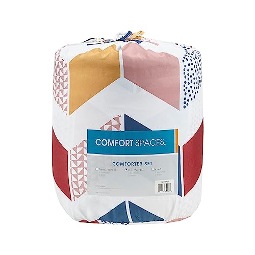 Comfort Spaces Kylar Cozy Comforter Set, Vibrant Chevron Ruching Design with Solid Reverse, All Season Down Alternative Bedding with Matching Sham, Twin/Twin XL (66 in x 90 in), Multi/Aqua 2 Piece