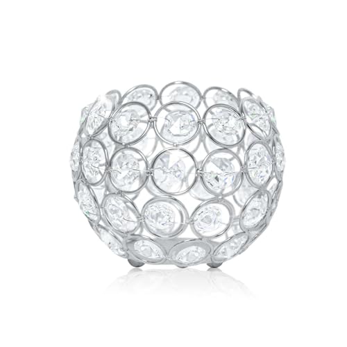 KEHAIL Colorful crystal Tea Light candle holder, Scented Votive Handmade Romantic Candlestick for Wedding Centerpieces, Party Supplies, as Vase, Pen Holder, Home Decor (1 pack, bowl-(Silver+clear))