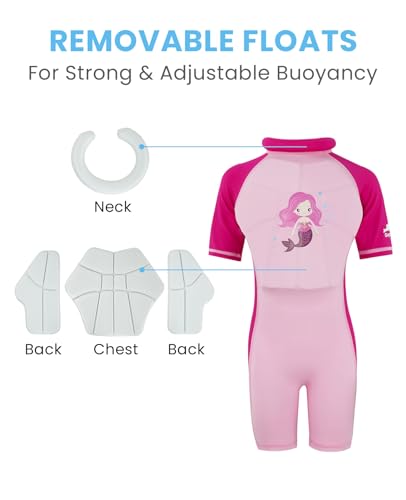 Gogokids Floatation Swimsuit for Boys Girls with Adjustable Buoyancy, Kids One Piece Swimwear Float Suit for Swimming Trainer, Toddler Bathing Suit Rash Guard Back Zipper with Arm Floaties