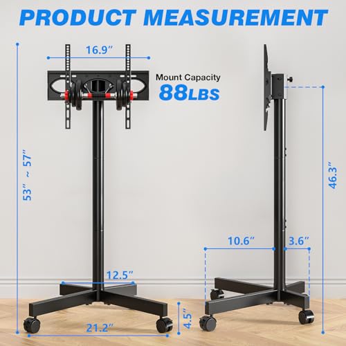 Rfiver Mobile TV Cart Rolling TV Stand for 23-60 Inch Screens, Portable TV Stand on Wheels with Tilt and Height Adjustable, Outdoor TV Stand Mount Holds up to 88 lbs for Home Office MAX VESA 200x200mm