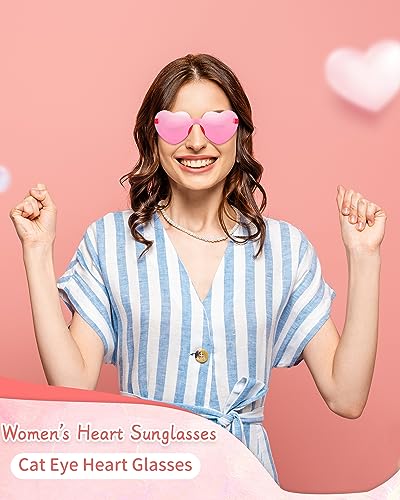 Salfboy 40 Pack Heart Sunglasses Bulk for Womens Heart Shaped Glasses Rimless Cat Eye Vintage Bachelorette Party Favor