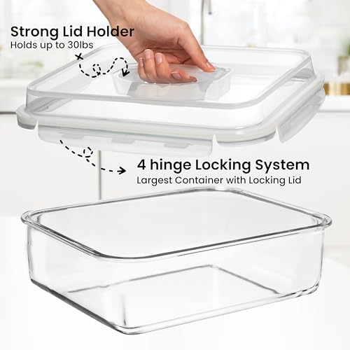 4800 ML / 163 oz / 21 Cup LARGE Glass Food Storage Container with Airtight Locking Lid. Ideal Storing food, Vegetables, Fruits. Baking Casserole, Lasagna, Roasting Turkey, Chicken BPA Free Oven Safe