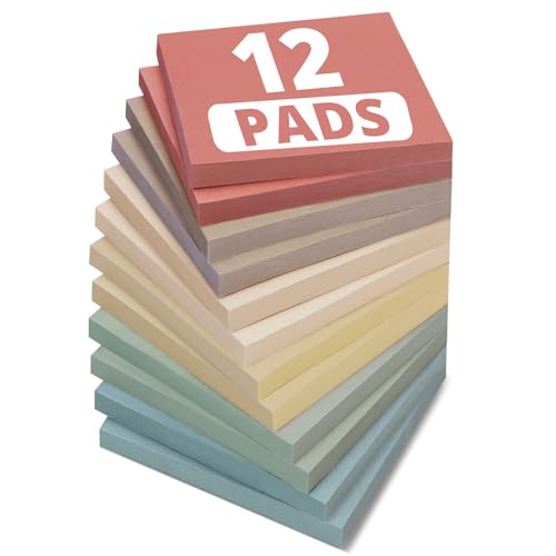 Sticky Notes, 12 Pads, Sticky Notes 3x3 Inches, Coloful Sticky Note Pads, Easy to Stick for School, Office and Home - Vibrant Colors