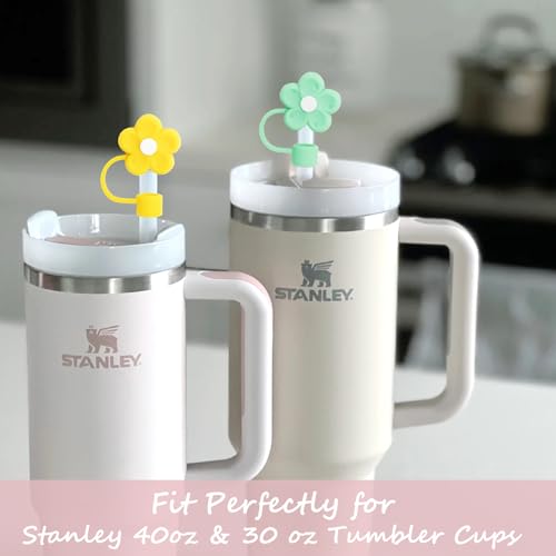 GAISHION Cute Flowers Straw Covers Cap Toppers Tips Compatible with Stanley 40/30 oz Tumbler Cups,Reusable Cute Silicone Straw Lids Protectors for 0.4 in/10mm Stanley Cups Straws Accessories(6 pcs)