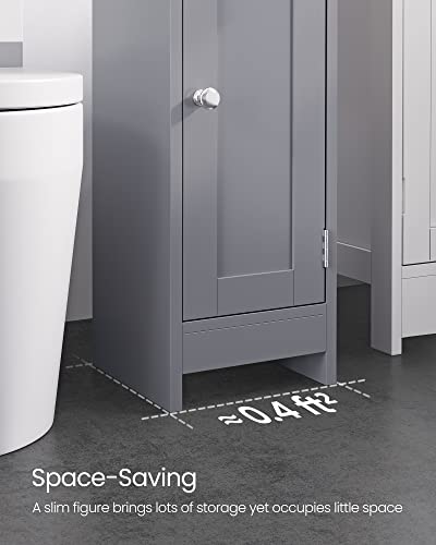 VASAGLE Small Bathroom Storage Corner Floor Cabinet with Door and Shelves, Bathroom Storage Organizer, Narrow Bathroom Toilet Paper Storage Cabinet, Adjustable Shelves, Mystic Gray UBBC310P36