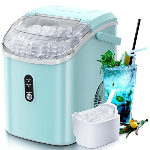 Nugget Countertop Ice Maker with Soft Chewable Ice, Automatic 35lbs in 24 Hours,Pebble Portable Ice Machine with Ice Scoop, Self-Cleaning, One-Click Operation, for Kitchen,Office Red