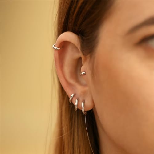 Sweetkiki 6 Pairs Small Gold Hoop Earrings Set, Hypoallergenic Huggie Hoop earrings in 14K Gold Plated for Sensitive Ears, Leightweight 24/7 Cartilage Hoop Earring for Women Men, 14K Gold Plated, No