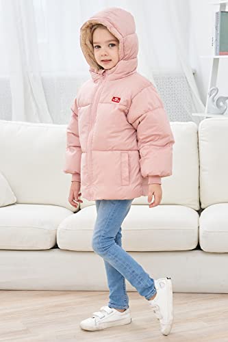 UNICOMIDEA Pink Winter Coats for Baby Boys Girls With Hooded Light Puffer Jacket for Outdoor Zipper Outwear For Toddlers Cute Snow Kids Outwear With Pockets 12-18 Months