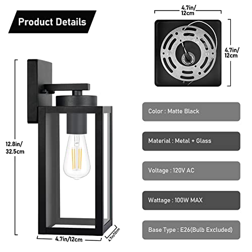 Outdoor Wall Light Fixtures, Exterior Waterproof Wall Lanterns, Bronze Porch Sconces Wall Mounted Lighting with E26 Sockets & Glass Shades, Modern Wall Lamps for Patio Front Door Entryway, 2-Pack