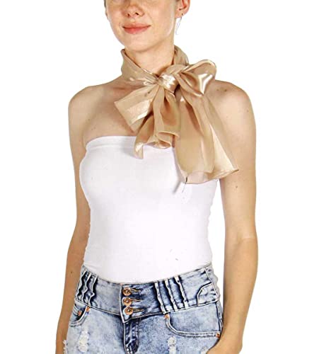 SERENITA Scarfs for women | lightweight soft silky scarves | 60" long satin chiffon stripe solid color neckerchief, Red