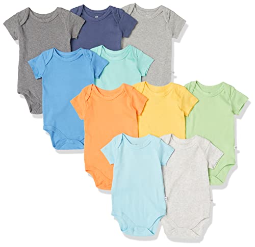 HonestBaby Baby 10-Pack Organic Cotton Short Sleeve Bodysuits, Gift Box Rainbow Boy, Newborn, preemie