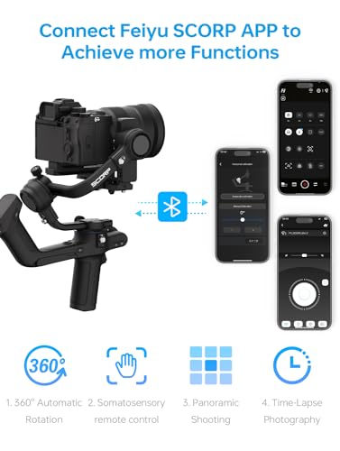 FeiyuTech SCORP 2[Official]Camera Stabilizer, Built-in AI Tracker,3-Axis Gimbal for Sony/Canon/Nikon/Fujifilm Mirrorless&DSLR Camera,Upgrade Joystick&Touch Screen,Max 5.51lbs, Native Vertical Shooting