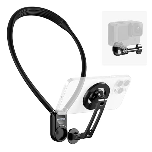 Neewer Magnetic Neck Holder for Action Camera & Phone, Hands Free Neck Tripod Chest Mount Compatible with GoPro DJI Insta360 iPhone 15 Android, Neck Phone Holder for Recording POV Video Vlog, GP16