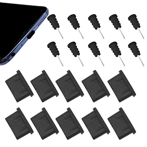 ACKLLR 10 Pairs USB C Dust Plugs Set for Type C Charging Port and Earphone Jack, Silicone Anti-Dust Pluggy Caps Compatible with Samsung S10, Note, Pixel, One Plus,Latest 12”, 13” and 15” Mac Laptops