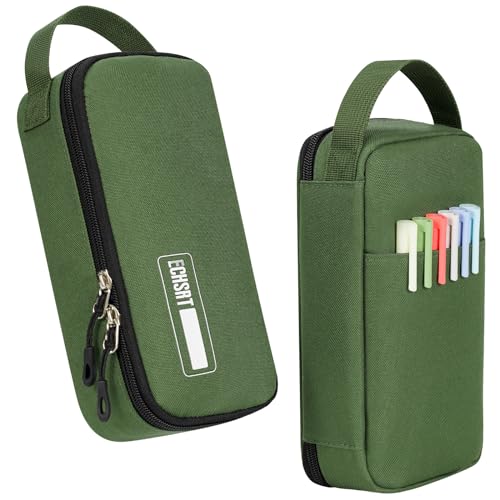 ECHSRT Big Pencil Case, Aesthetic Portable Zipper Pencil Bag with Hidden Pocket, Special Pencil Pouch for Men Women Adults, Stationery Organizer Pen Cases for Office Travel, Army Green Pencil Case