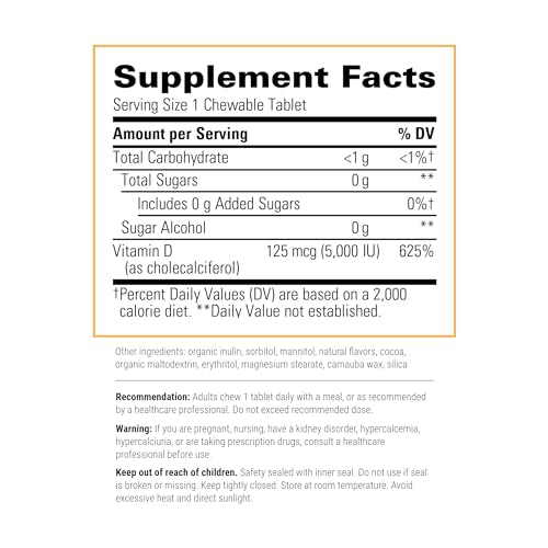 Integrative Therapeutics Vitamin D3 125 mcg - 5,000 IU – Immune Support Supplement* - Healthy Bone Support* - Gluten Free - 90 Chocolate Flavored Chewables