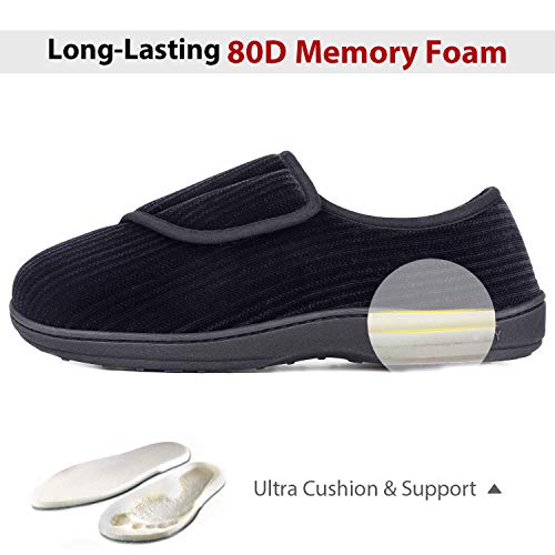LongBay Men's Memory Foam Diabetic Slippers Comfy Warm Plush Fleece Arthritis Edema Swollen House Shoes (8, Black)
