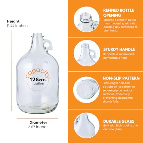 FastRack MN-TF9E-S1RA Glass Water Bottle Includes 38 mm Metal Screw Cap, 1 gallon Capacity, Clear