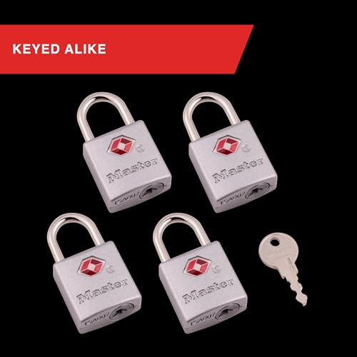 Master Lock TSA-Accepted Luggage Lock, 7/8 in. Wide, 4683Q (Pack of 4) Keyed Padlock, 4 Pack, Brass