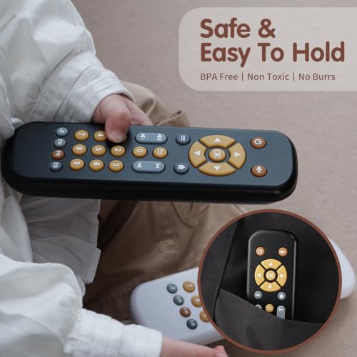 Nueplay Baby TV Remote Control Toy with Light and Sound, Toddler Realistic Controller with 3 Languages, Early Educational Learning Musical Toys, Preschool Infant Boys Girls 6, 12, 18 Months, Black