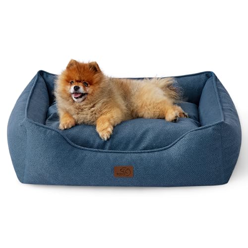 Bedsure Washable Dog Bed for Small Dogs - Waterproof All-Season Foam Puppy Beds, Orthopedic Rectangle Cuddle Indoor Cat Beds with Removable Zipper Cover, 25x21x8inches, Blue