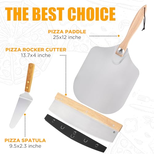 Splotiva Pizza Peel, Aluminum Pizza Spatula,12 inch Metal Pizza Paddle(12"x 14") with Foldable Wood Handle, Rocker Cutter, Pizza Shovel, for Family Pizza Oven Baking Pizza, Dough, Bread & Pastry