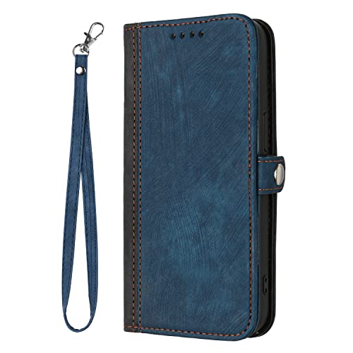 Mavis's Diary Flip Cover Compatible with Samsung Galaxy S23 Ultra 5G Case Wallet, Double Color PU Leather Folio Magnetic Case with Card Holder Lanyard, Full Body Protection Phone Case (Blue)