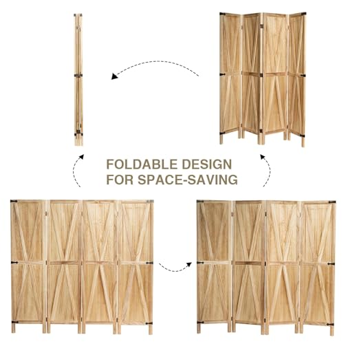 iVilla 5.8 Ft Tall Wood Room Divider, Rustic Folding Privacy Screens Farmhouse Partition Wall dividers for Rooms, Separator, Temporary Wall, Rustic Barnwood (6 Panel, White) 1