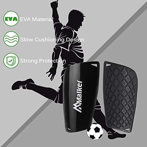 Malker Soccer Shin Guards for Kids Youth Adults Shin Guards Pads with Lower Leg Sleeves, Lightweight and Compact, Protective Soccer Equipment (Black S)