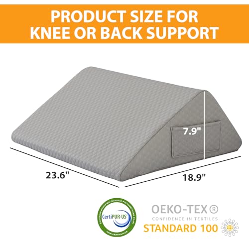Ruqmuis Knee Wedge Pillow, 8" Wedge Pillow for Knee Pain Relief, Premium Memory Foam Knee Pillow for Back Sleeping, Triangle Wedge Pillow for Leg Elevation, Back Pain, Sciatica, Hip Support, Grey