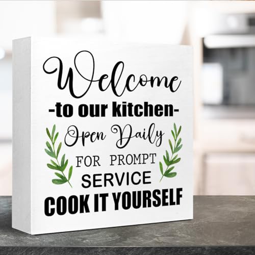 Funny Kitchen Wood Block Signs,Pantry Open 24/7 Wooden Box Sign for Home Shelf Farmhouse Kitchen Tabletop Desk Decor,Humorous Kitchen Sign Decor V638