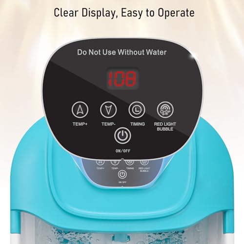 Collapsible Foot Spa with Heat, Adjustable Temperature and Timer Setting, Foot Soak Bath with Bubble, Pumice Stone, Red Light and Massage Rollers, Help Feet Stress Relief, Gifts for Women/Men