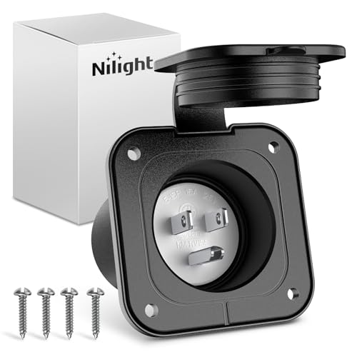 Nilight 15 AMP Flanged Power Inlet 125V Heavy Duty Shore Power Receptacle NEMA 5-15P Plug ETL Listed Flanged Inlet AC Port Male Receptacle for RV Camper Generator Shed Motorhome Van