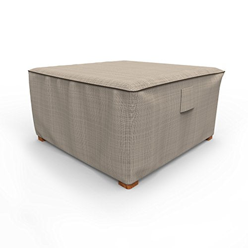 Budge P4A02PM1 English Garden Square Patio Table Ottoman Cover Heavy Duty and Waterproof, Extra Large, Two-Tone Tan