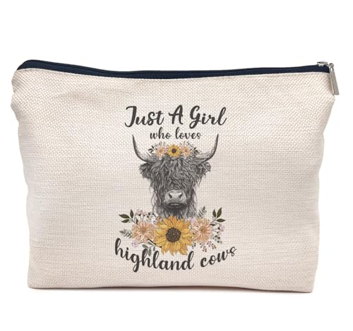 IWXYI Highland Cow Bag,Highland Cow Gifts,Cow Toiletry Bag,Just a Girl Who Loves Highland Cow Makeup Bag,Highland Cow Make Up Bag Zipper Pouch Travel Toiletry Bag,Highland Cow Lover Gifts