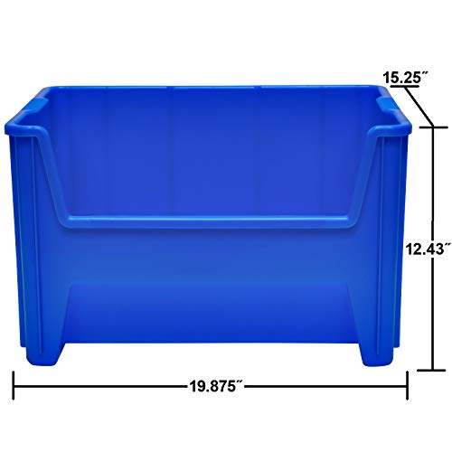 Akro-Mils 13017 Stak-N-Store Heavy Duty Stackable Open Front Plastic Storage Container Bin, (15-Inch x 20-Inch x 12-1/2-Inch), Blue, (3-Pack)