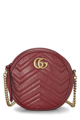 Gucci, Pre-Loved Red Leather GG Marmont Round Shoulder Bag Mini, Red