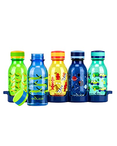 REDUCE WaterWeek Refillable Water Bottles, 14 oz - Includes 5 WaterWeek Leak Proof Tritan Reusable Water Bottles - Includes Fridge Tray - Berry Fun