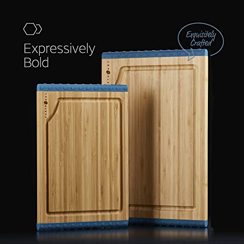 All-Solution Wood Cutting Board,Set of 2 Bamboo Chopping Board with Juice Grooves,Reversible Nonslip Silicone Edges-5 Yr Warranty