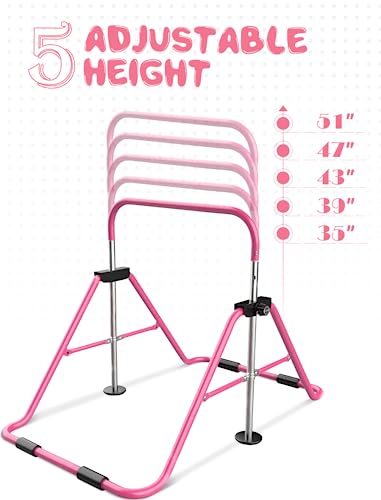 Sportsroyals Gymnastics Bar for Kids,Adjustable Height Gymnastic Horizontal Bars,Folding Gymnastic Junior Training Kip Bar for Home, Pink (Pink)