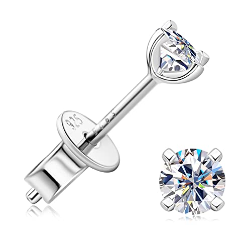 Moissanite Stud Earrings for Women and Men, 925 Sterling Silver Solitaire Diamond Earrings, Four-Prong Hypoallergenic Earrings for Sensitive Ears with 0.3ct D-E Color Moissanite