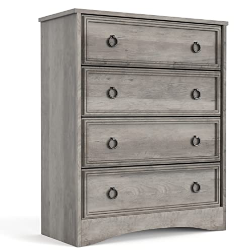 LGHM Modern 4 Drawer Dresser, Dressers for Bedroom, Tall Chest of Drawers Closet Organizers and Storage for Clothes - Easy Pull Handle, Textured Borders Drawers for Living Room, Hallway, Gray