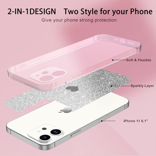 SupVict iPhone 11 Case, Phone Case iPhone 11, Slim Thin Sparkly Glitter Design Shockproof Protective Soft Bumper Drop Protection Cute Girls Women Boys Men iPhone 11 2019 6.1" Cover, Black/Silver