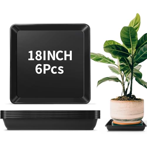 Pinkunn Large Square Plant Saucer 18 20.5 Inch Black Plastic Tray Heavy Duty Plastic Pot Plant Drip Trays Saucers for Indoors Outdoor Plant Water Dray Tray Garden Trays (3 Pcs,18 Inch)