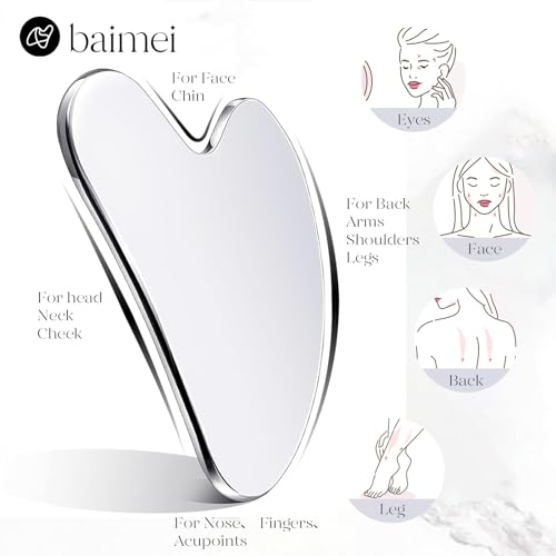 BAIMEI Gua Sha Facial Tool Stainless Steel Metal Gua sha for Self Care, Guasha Tool for Face and Body Treatment, Back Muscles Pain Relief, Gift for Men Women