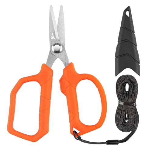 KastKing Paradox 4.5-Inch Fishing Scissors, Stainless Steel Precision Fishing Line Cutters With Non-Slip Grip, Protective Sheath, and Neck Lanyard, Small Scissors for Braided Fishing Line