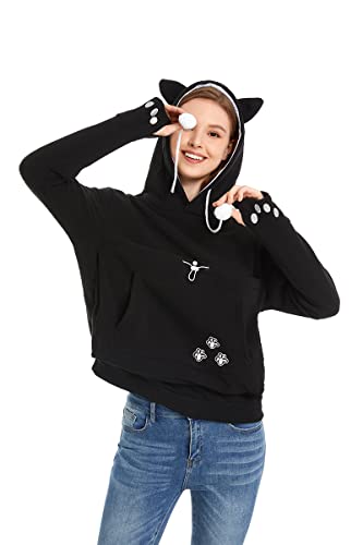 LINYUCHEN Cat Dog Pouch Hoodie Large Pet Pouch Sweatshirt Puppy Kitten Holder Carrier Pullover Shirt Unisex Hoodies Black