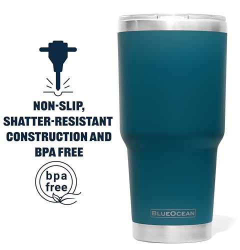 BlueOcean Classic 30 oz Tumbler Stainless Steel Travel Mug w/Pro-Slide Lid | Double Wall Vacuum Insulated | Perfect for Cold Drinks, Coffee Mug, Travel Cup, or Water Tumbler (Big Ocean Blue)