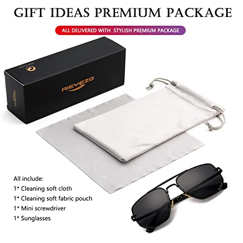 AIEYEZO Square Aviator Sunglasses for Men Women Fashion Vintage Diamond Cutting Lens Classic Military Pilot Gradient Shades (Black/Grey)