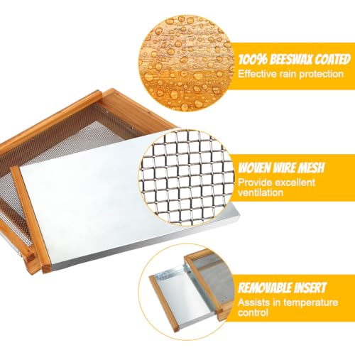 Honey Lake Langstroth Bee Hive Screened Bottom Board Dipped in 100% Beeswax with Entrance Reducer, Screen Bottom Board for Beehive 8 Frame with Solid Wood, Beehive Separated Board Beekeeping Supplies